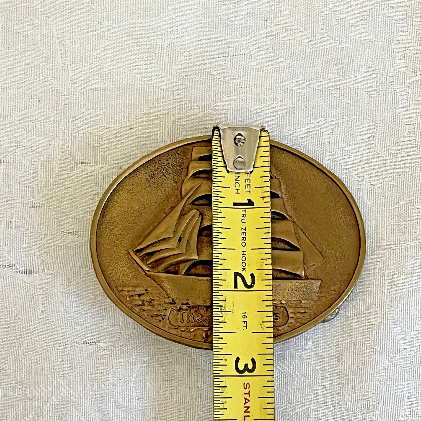 Vintage Brass “The Tall Ships” Belt Buckle Oval Nautical Sailing Ship USA