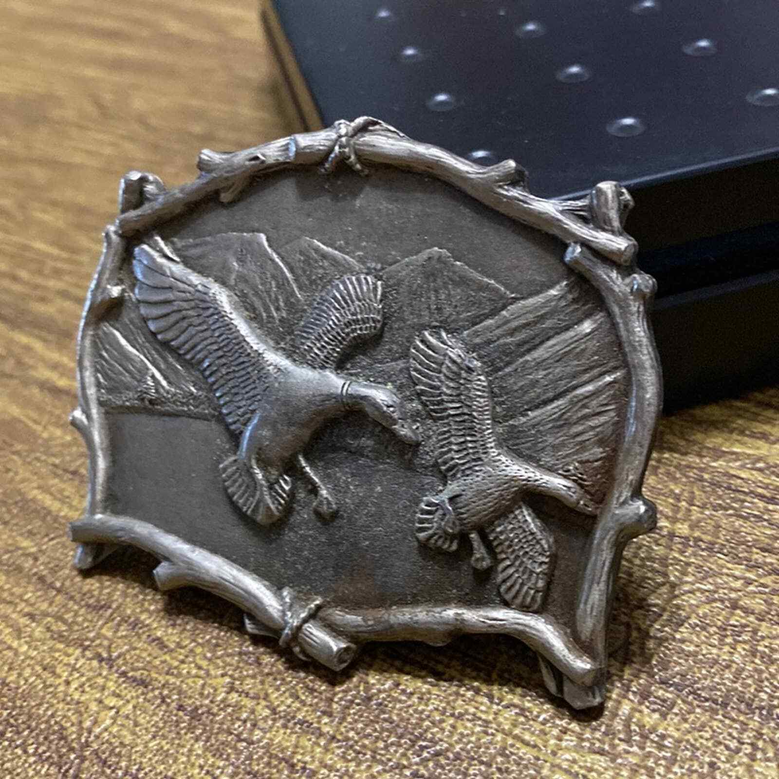 Vintage Solid Pewter Tone Ducks Geese Great American Buckle Company Belt Buckle