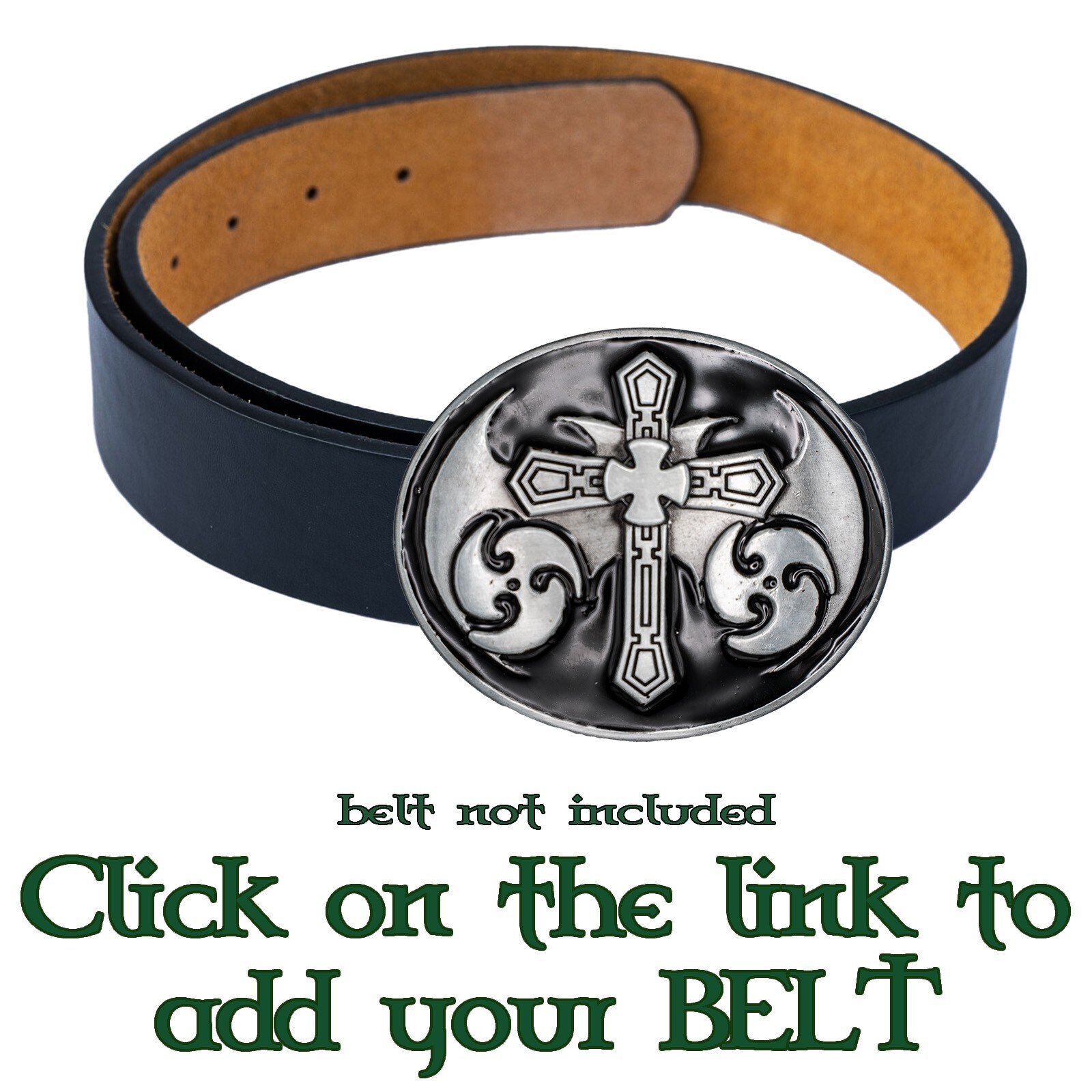 Cross Belt Buckle Biker Gothic Punk Christian Heraldic Pagan Bat Wings