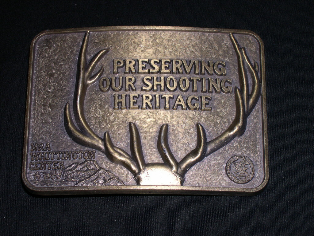 NRA Belt Buckle Preserving Our Shooting Heritage Hunting Deer Antlers Horns VTG