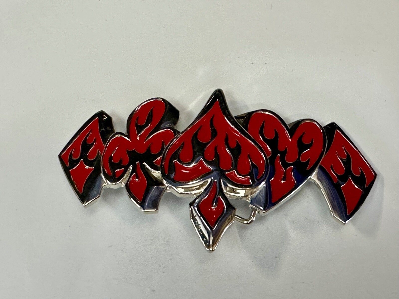 Poker Card Deck Suits, Heart Diamond Spade Blood red cutout large Belt Buckle