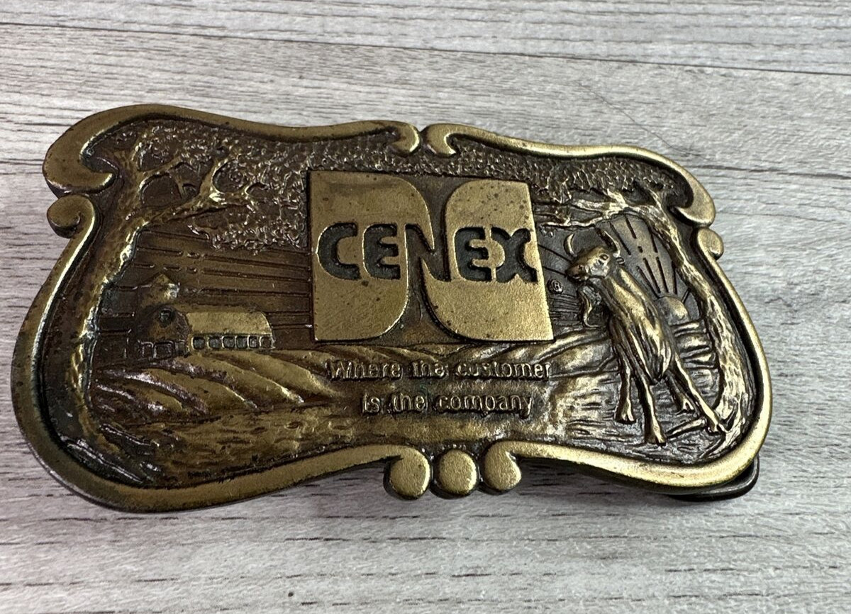 Vintage CENEX Farmers Union Collectible Brass Belt Buckle