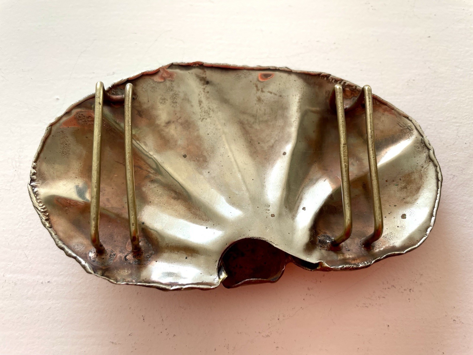 Vintage Brass Pearl Shell Belt Buckle Mixed Metals Brutalist Sea Life Unusual