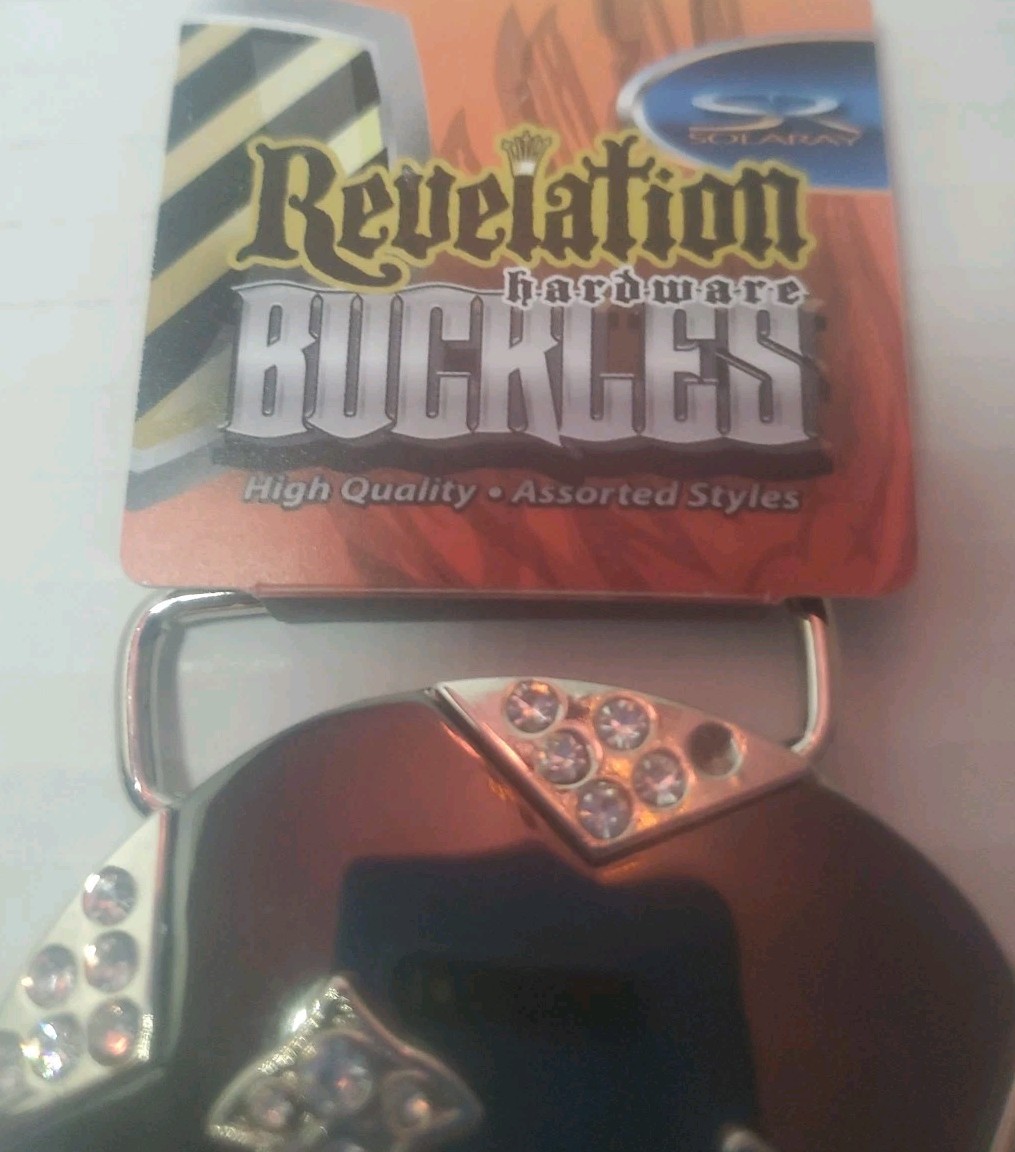 Revelation Hardware Chrome Bejeweled Cross Star Belt Buckle Christian 2.5&Prime; NEW!
