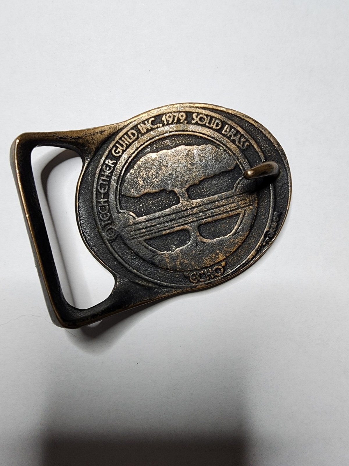 Vintage Tech Ether Guild « Echo » Solid Brass Belt Buckle Rainbow Forest Trees