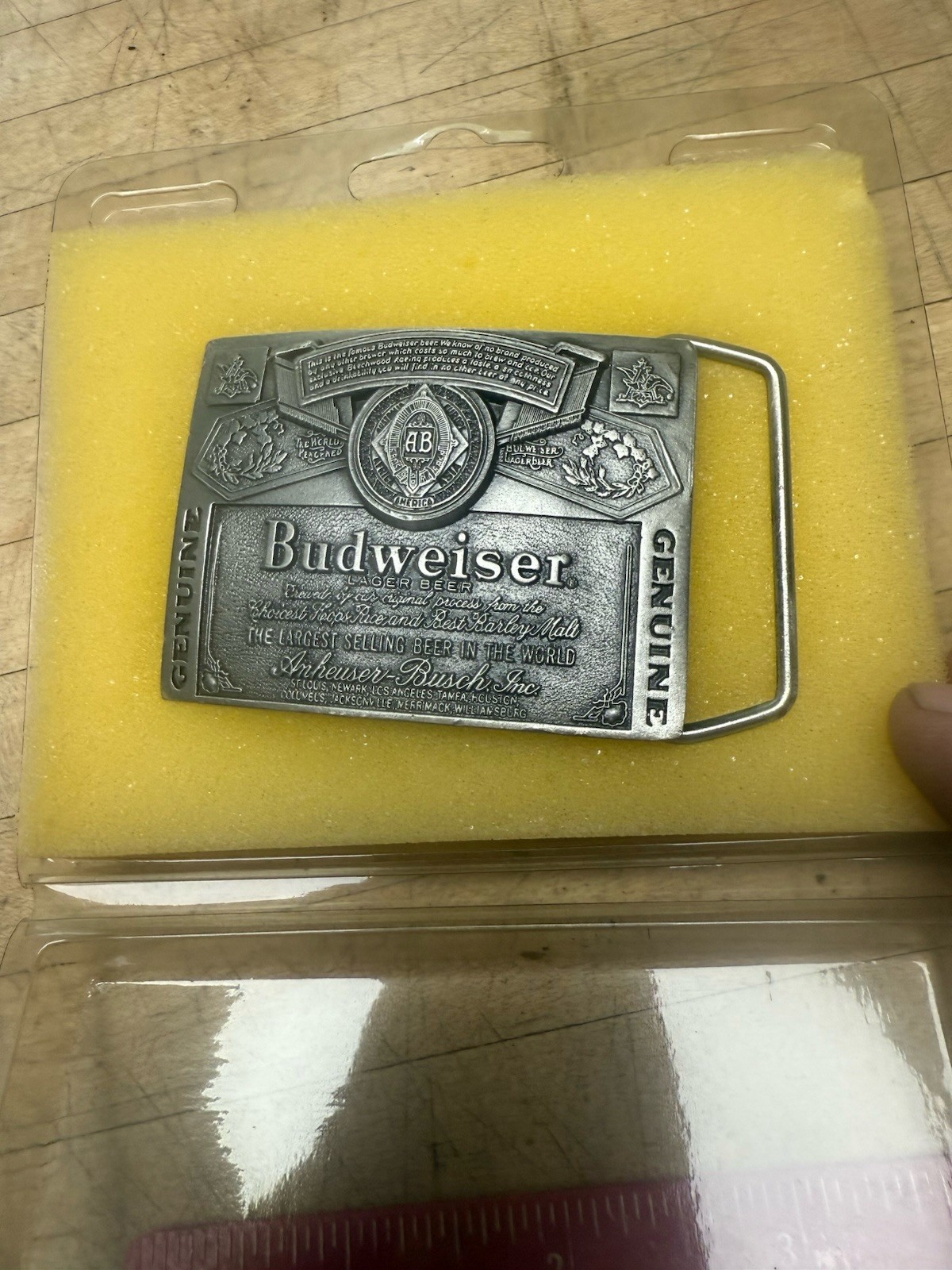Vtg Indiana Metal Craft Anheiser Busch Budweiser Beer Enamel Belt Buckle BB27