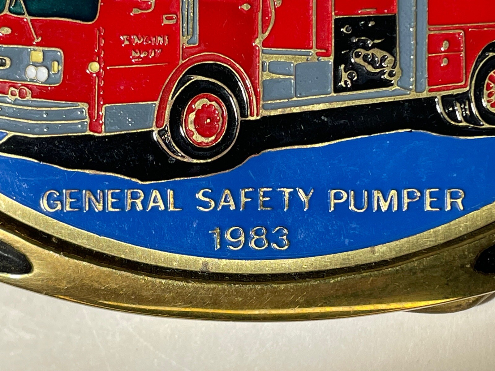 VTG Heritage Chariots of Fire 1983 General Safety Pumper No 17 Brass Belt Buckle