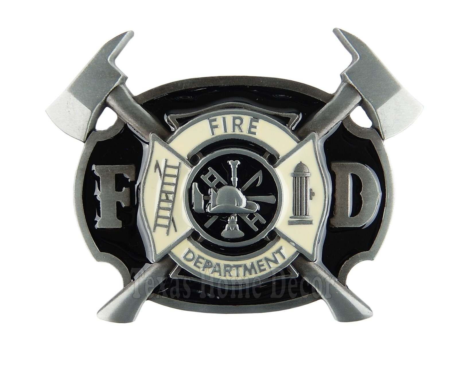 Fireman Men&rsquo;s Belt Buckle Antique Silver Tone Fits 1.5&Prime; Belt Black White Enamel
