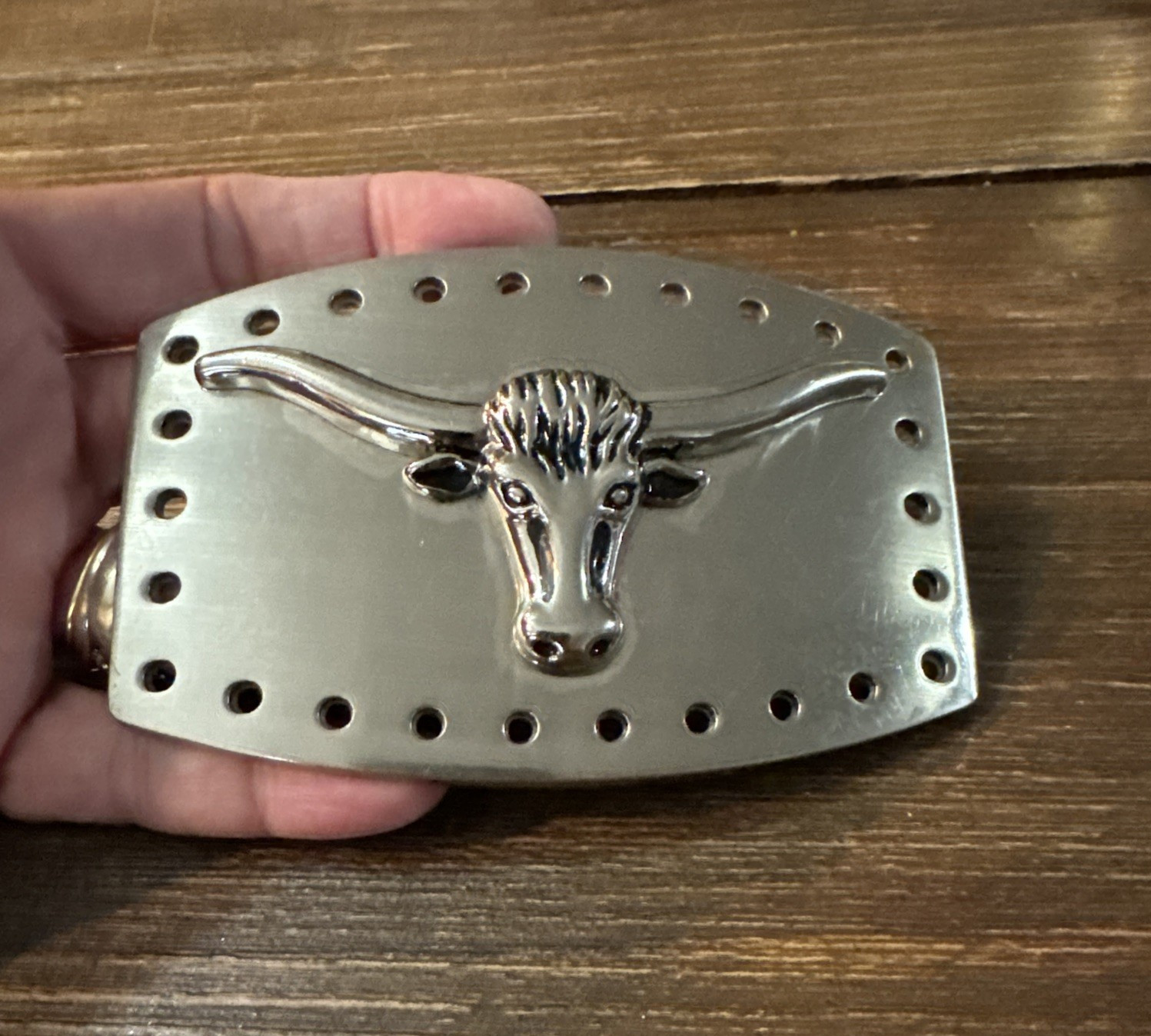 Longhorn Steer Silver Tone Belt Buckle Unbranded 2.75 X 4.25 Inches Use Wear