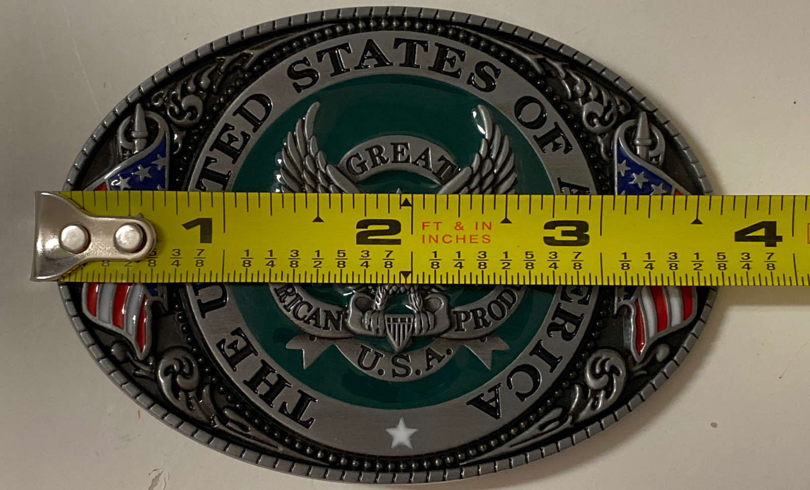American USA Belt Buckle Flag Eagle Western Cowboy Patriot Color 3.75” x 2.75”