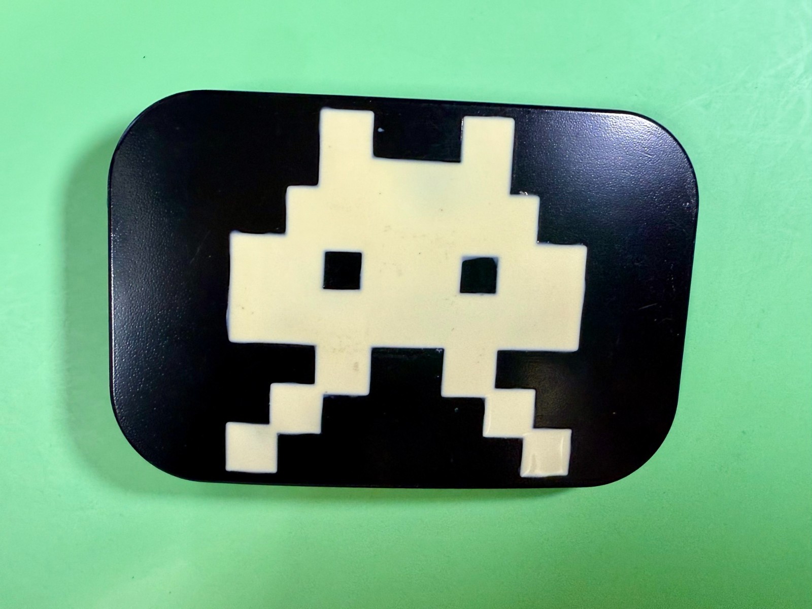 Video Game Arcade Icon Character Black & White Pixilated Pattern Belt Buckle