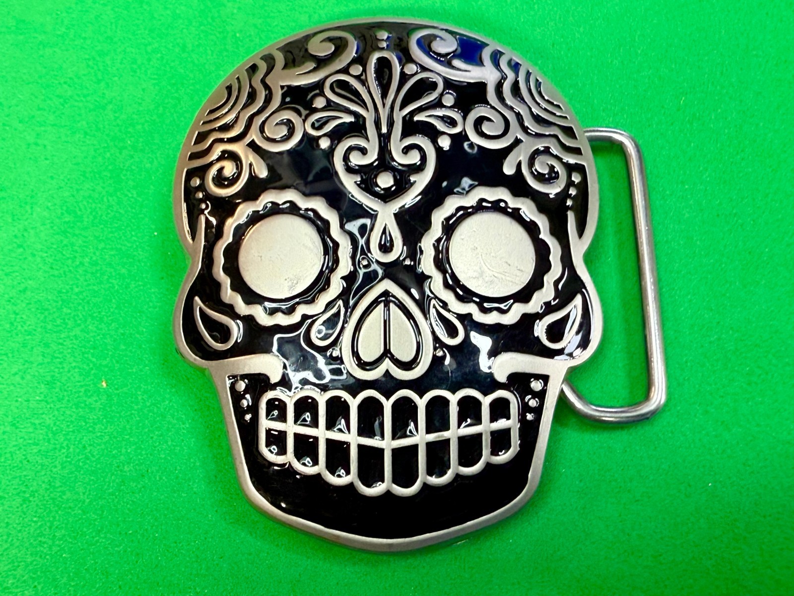 Day Of The Dead Black Skull Mexican Dia De Muertos Belt Buckle- Jeans Friend