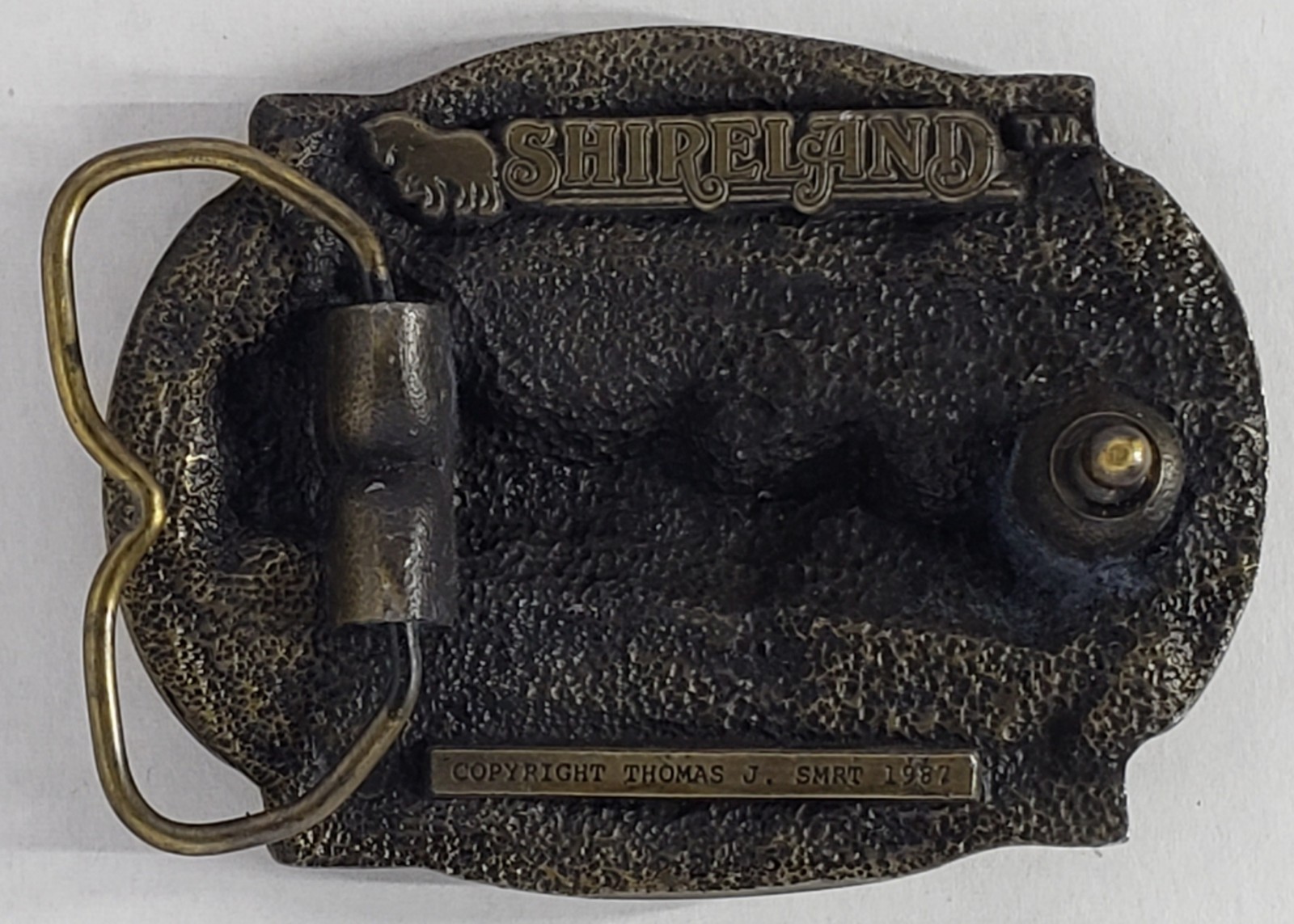 SHIRELAND Vintage Belt Buckle Pewter THE GREAT GREY SHIRE HITCH Horses 1987