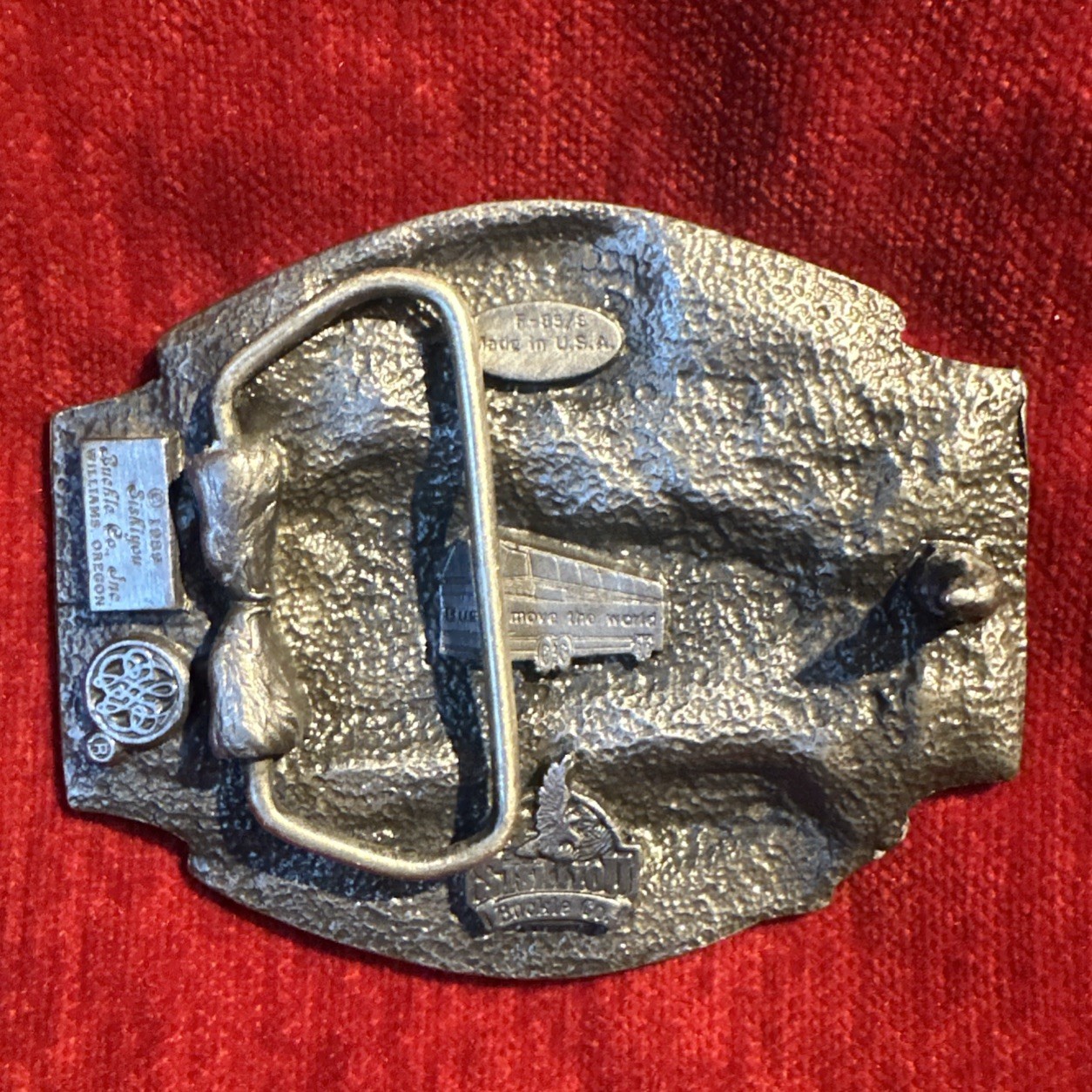 Vintage GREYHOUND belt buckle BUS heavy pewter WESTERN cowboy driver USA 1989