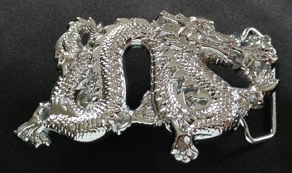 DRAGON FIRE FLAME BREATHING SOLID BRASS CHROME PLATED BARON BELT BUCKLE 1981