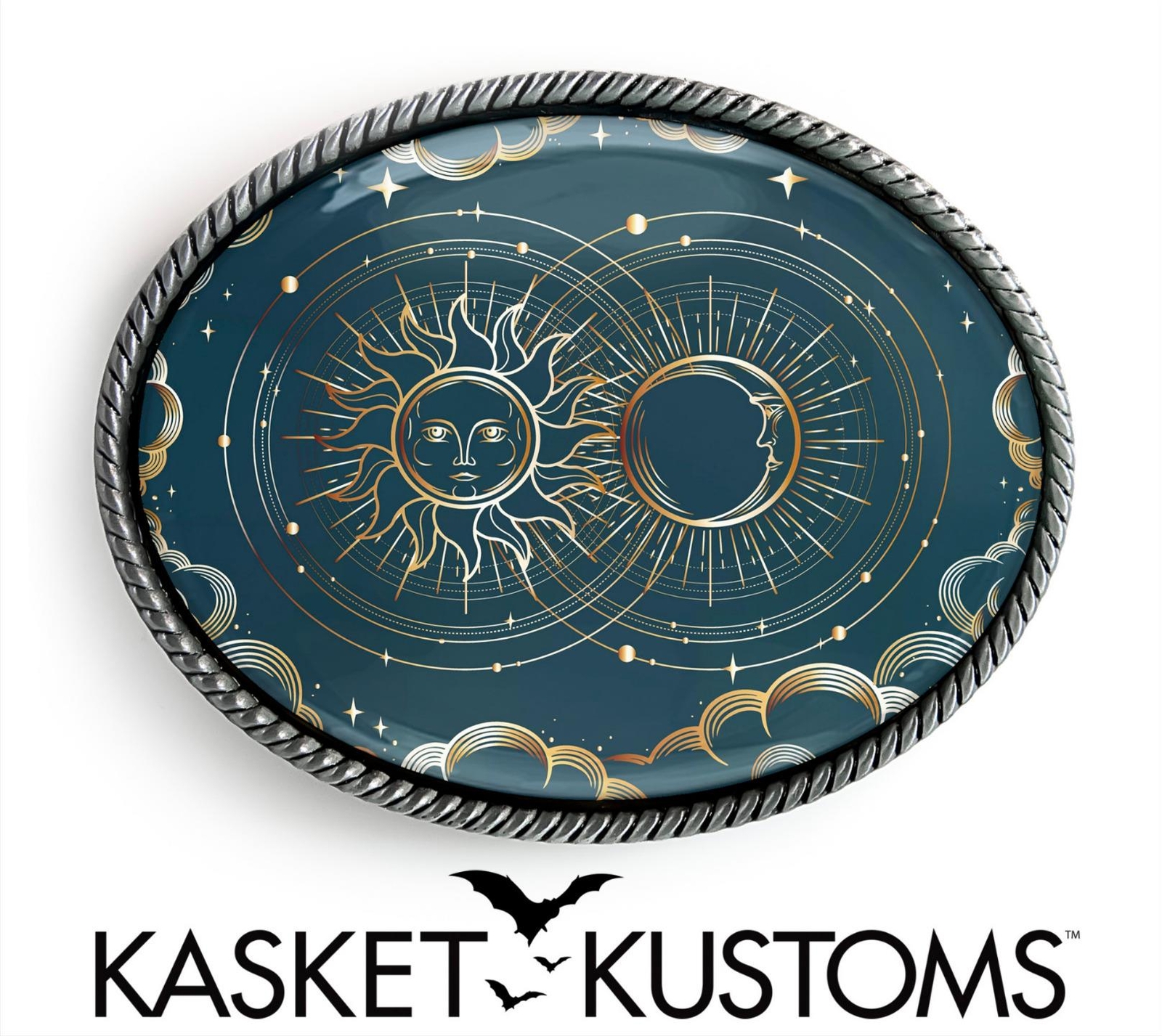 Divination Belt Buckle – Sun and Moon Tarot Astrology Handmade Boho Buckle – 816
