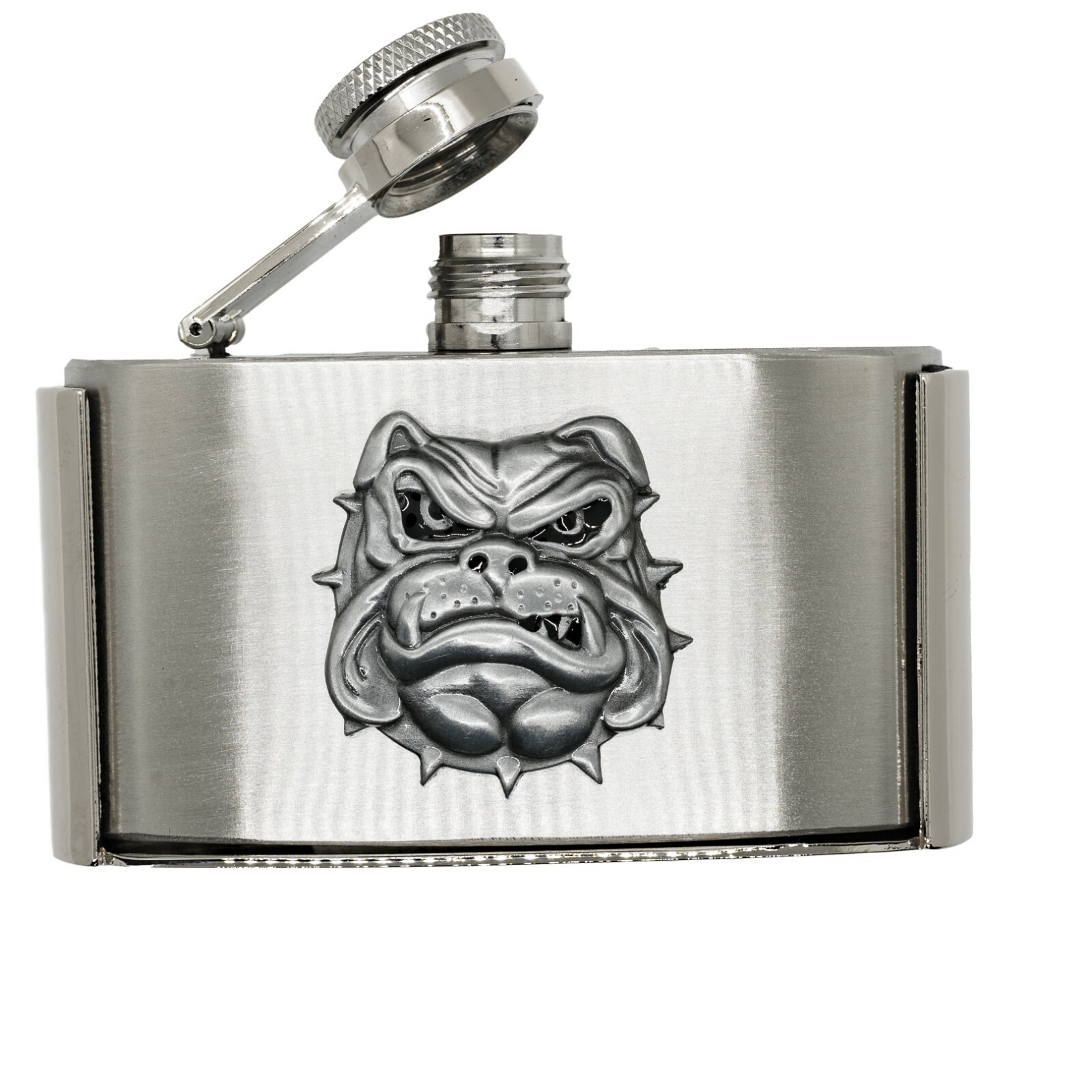 Removeable Bulldog Hip Flask Stainless Steel Belt Buckle Biker Metal British