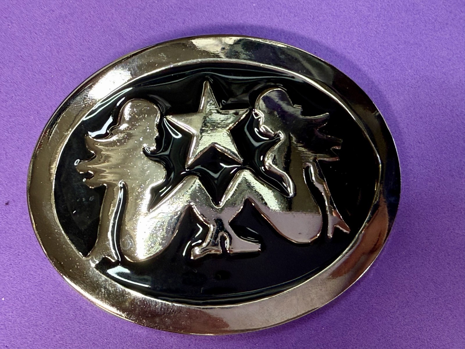 Mud Flap Girl&rsquo;s Two Sexy Woman Black & Silver Color Enamel Trucker Belt Buckle
