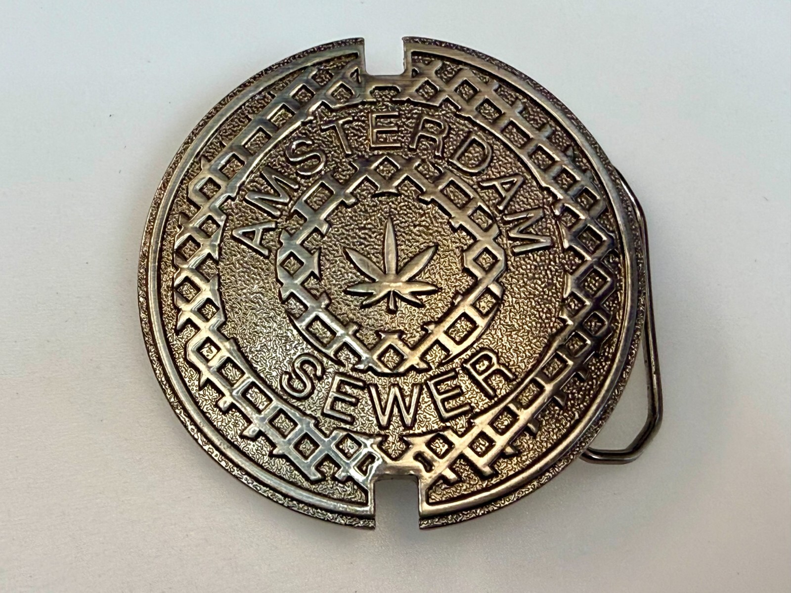 Amsterdam Sewer Marijuana Cannabis Pot Leaf Logo Silver Color Belt Buckle