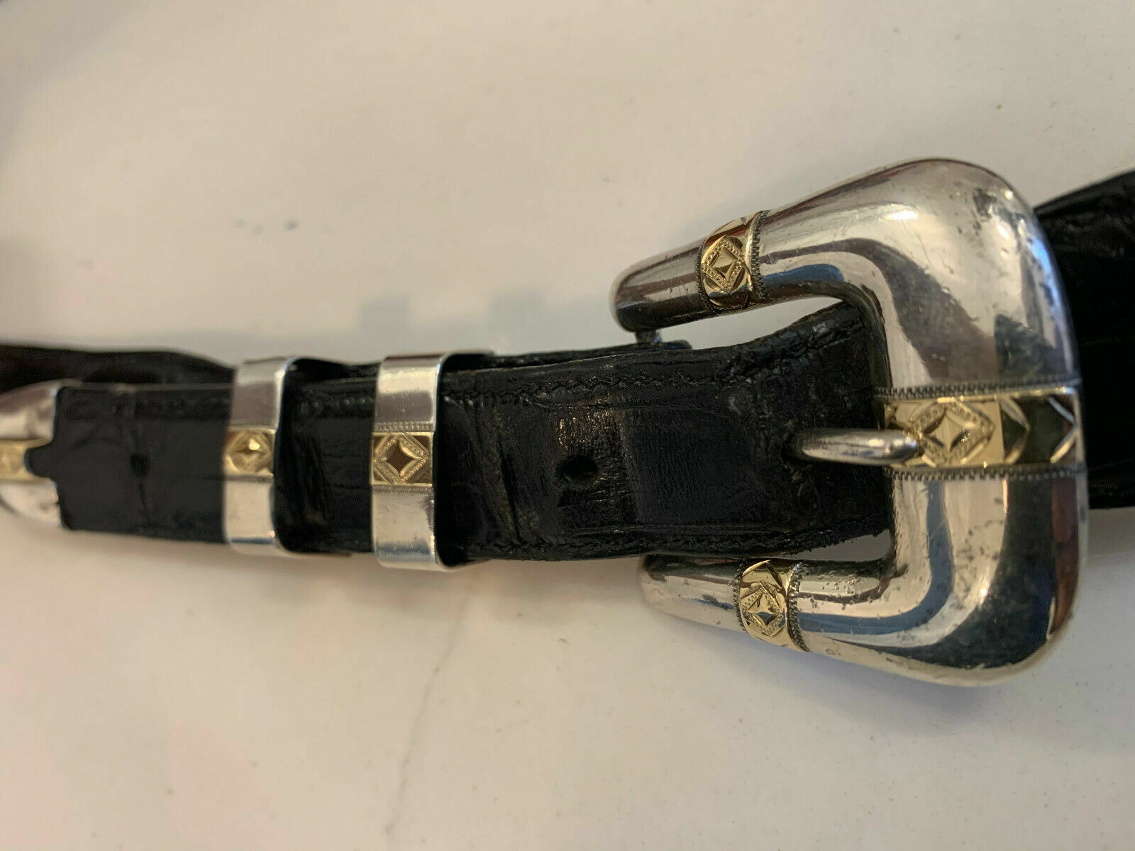 J.W. Comstock Heritage Sterling Silver 14K Gold 4 Buckle w Alligator Belt $4K