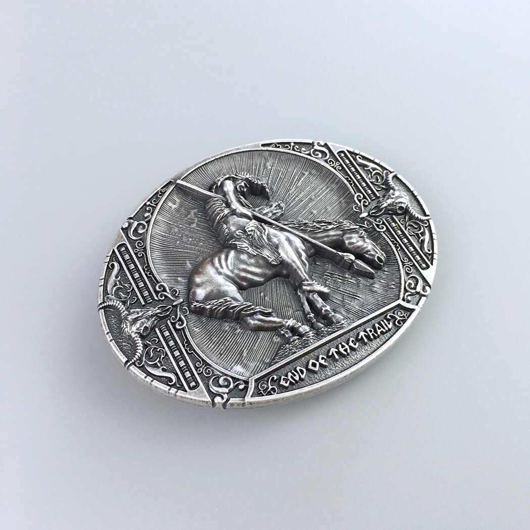 Vintage Silver Plated Rodeo Cowboy Western Oval Belt Buckle Boucle de Ceinture