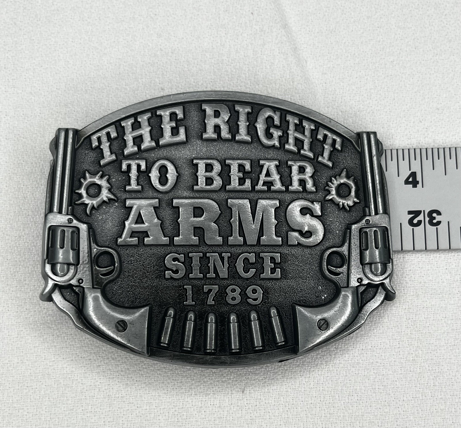 The Right To Bear Arms Belt Buckle 2nd Amendment Gun Rights Bullets Silver Tone