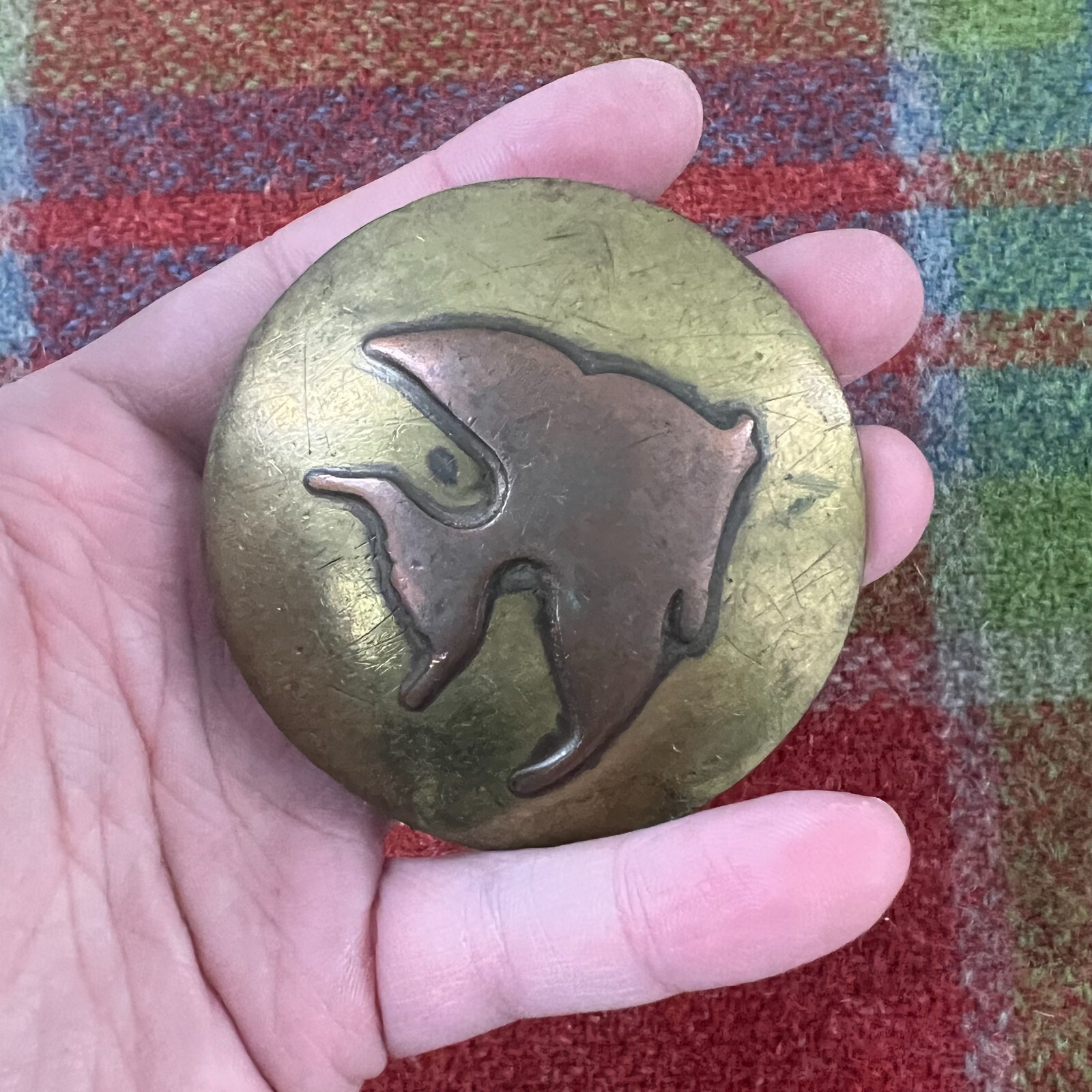 Vintage 1960s 70s MCM Modernist Brass Copper Artisan Angelfish Fish Belt Buckle