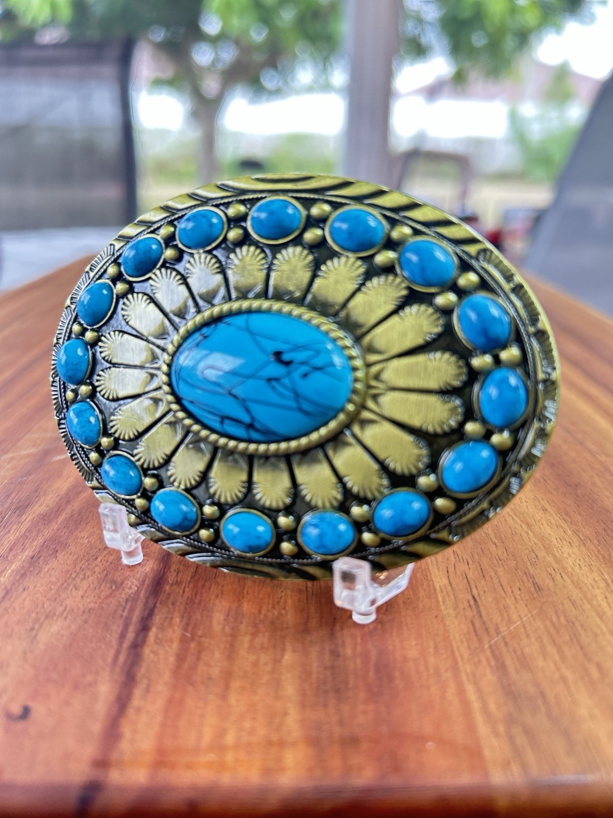 TURQUOISE Cowgirls WESTERN Golden Tone Belt CHRISTMAS GIFT BUCKLE