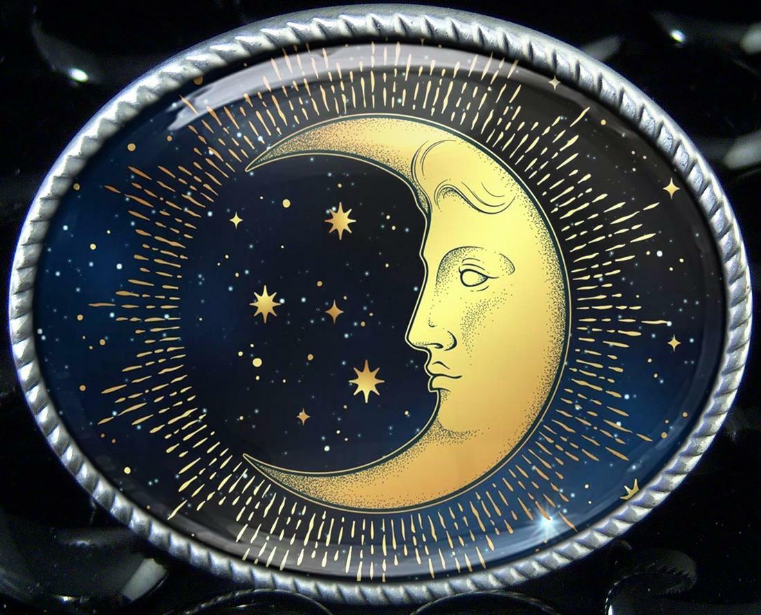 Celestial Moon n Stars Belt Buckle – Handmade Artisan Accessory – 615