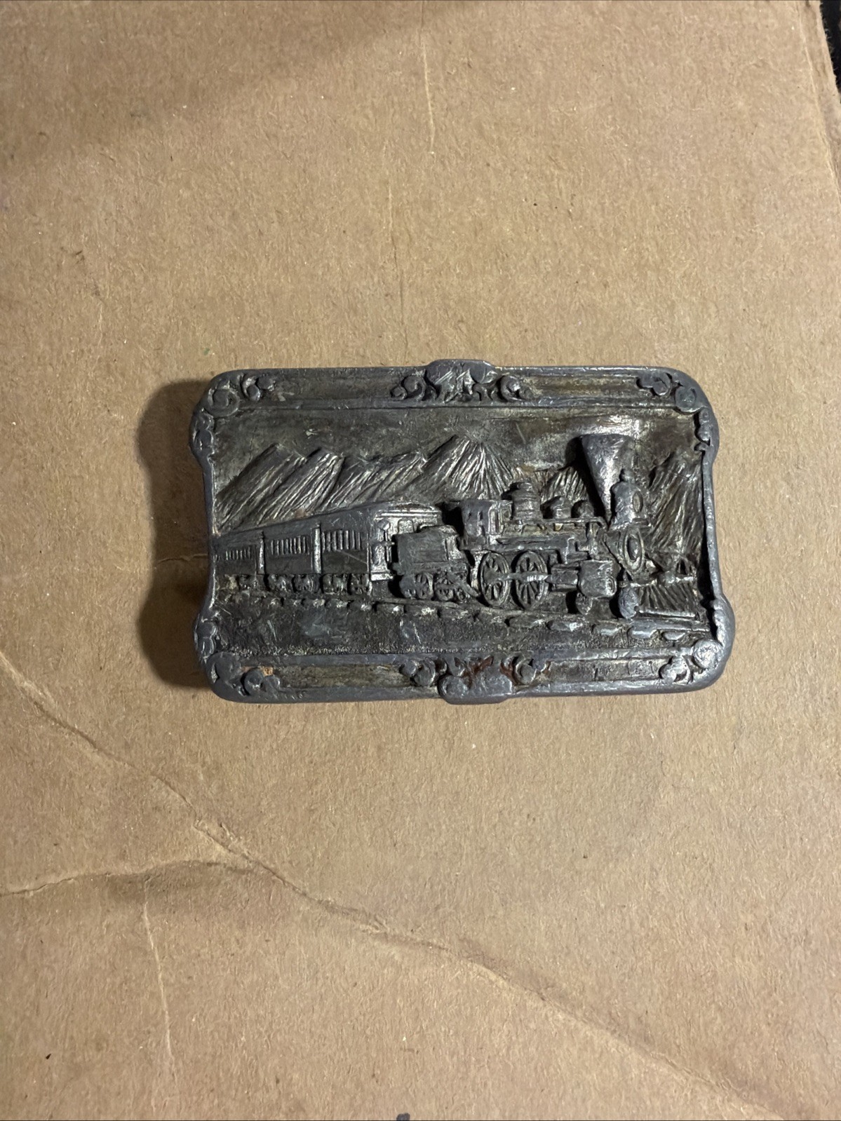 Vintage 1984 Siskiyou Belt Buckle Railroad Steam Train Mountain Pass A-29 2×3”