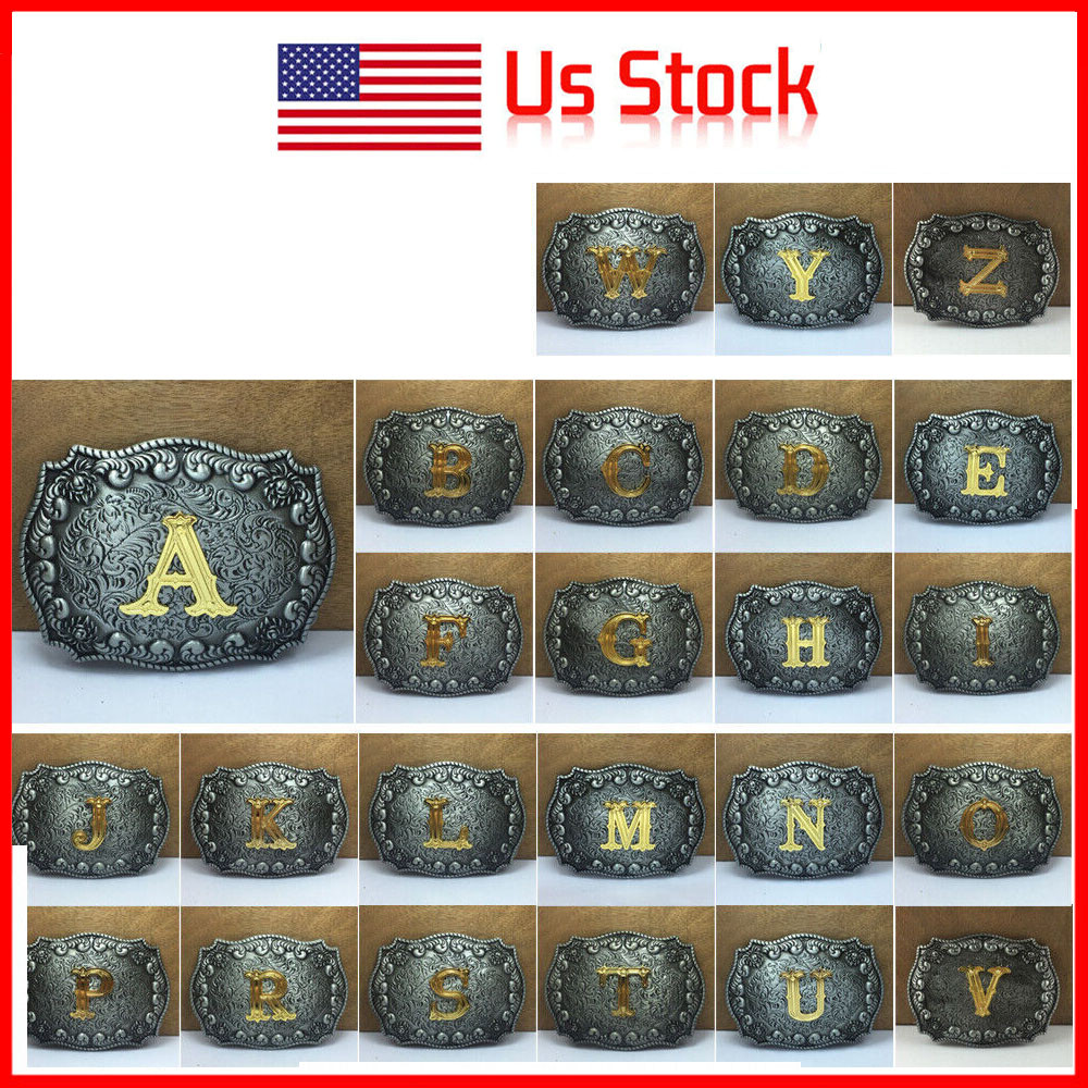 Zinc Alloy Letter Belt Buckle With 26 Letters Western Denim Pattern Belt Buckle