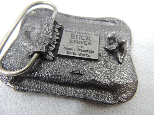 Vintage 1980’s Buck Knives Smokey Mountain Knife Works Belt Buckle