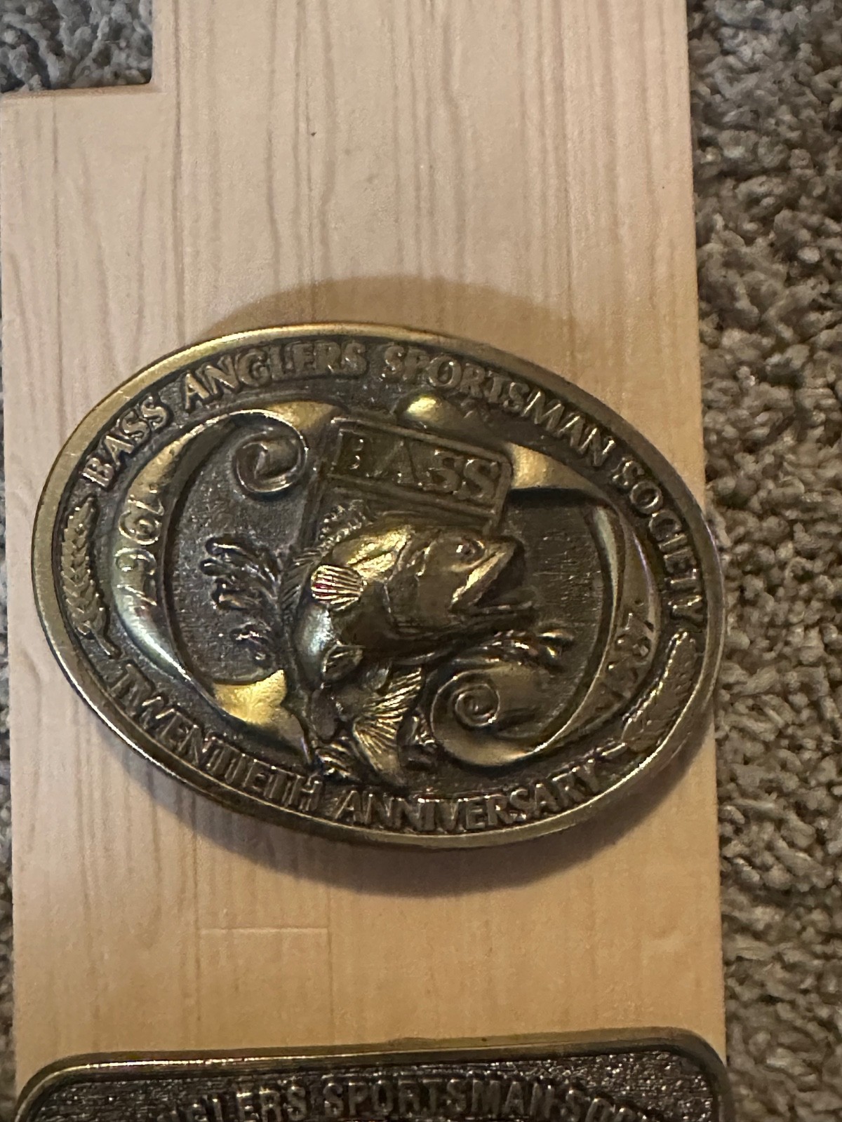 VTG Belt Buckle BASS ANGLERS SPORTSMAN Brass Fish Freshwater Fishing 1988