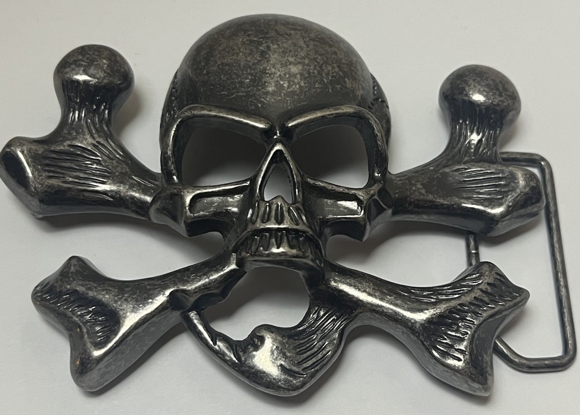Skull Crossbones Pirate Metal Western Belt Buckle Vintage 1.5” Gothic Metal Head
