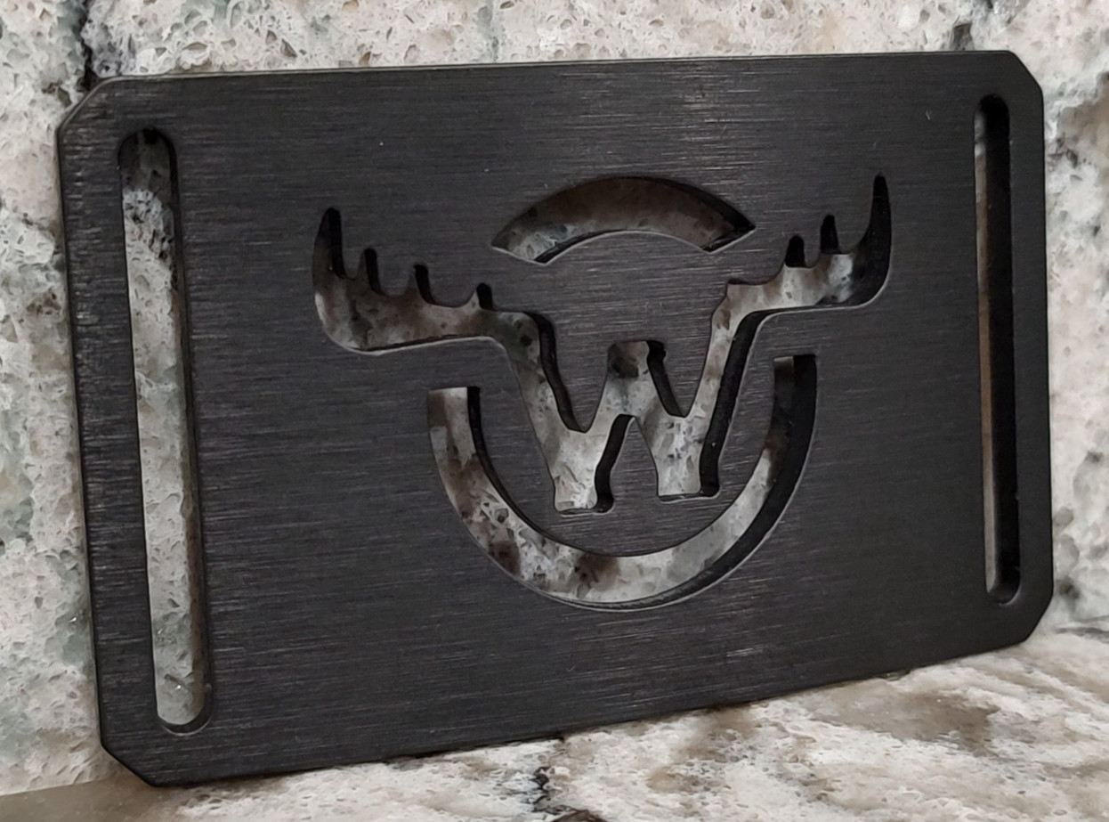 GRIP6 BELT BUCKLE – W and MOOSE / DEER ANTLER – GUNMETAL GRAY – 1.5 INCH WIDE