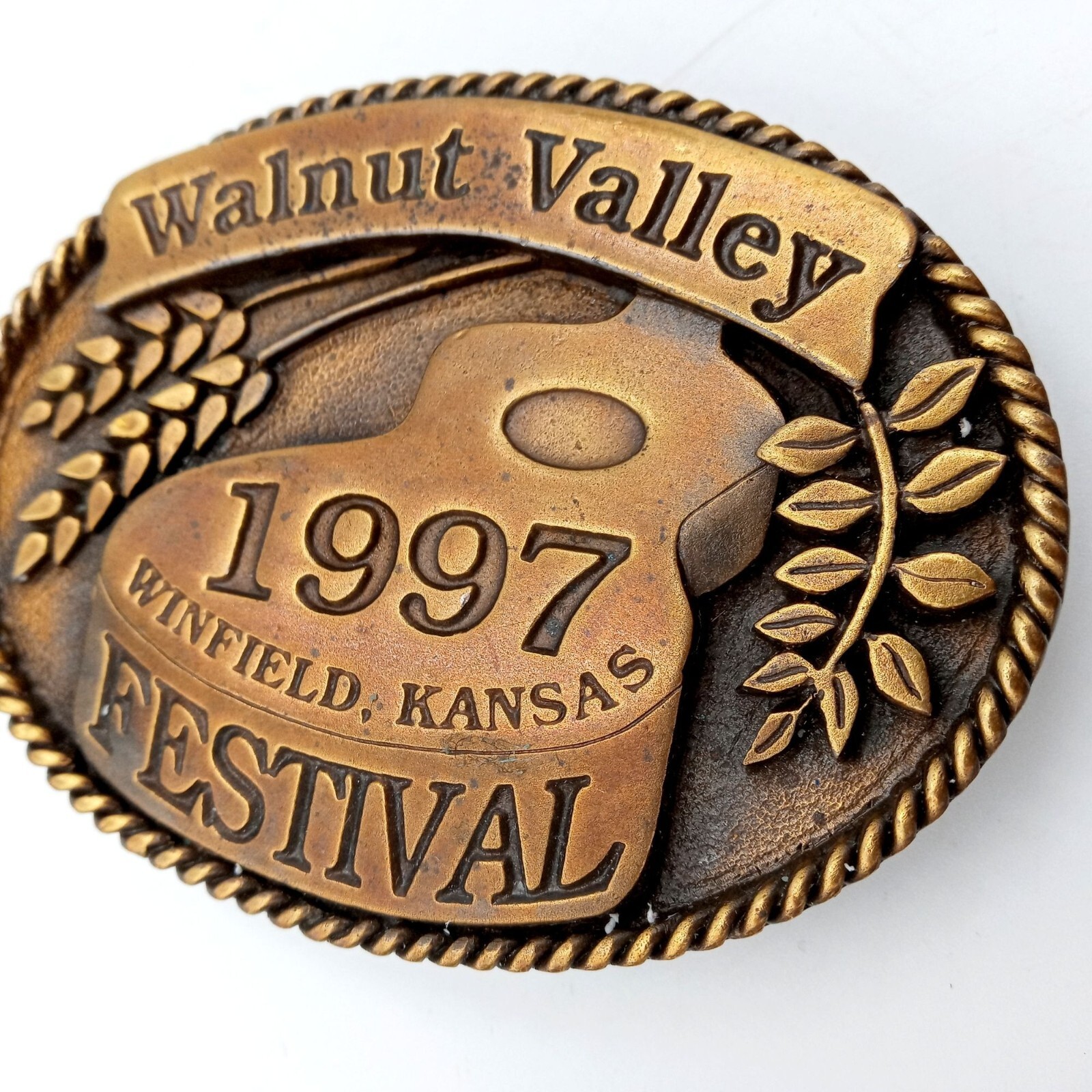 Guitar Belt Buckle 1997 Music Festival Bluegrass Walnut Valley Winfield KS Music