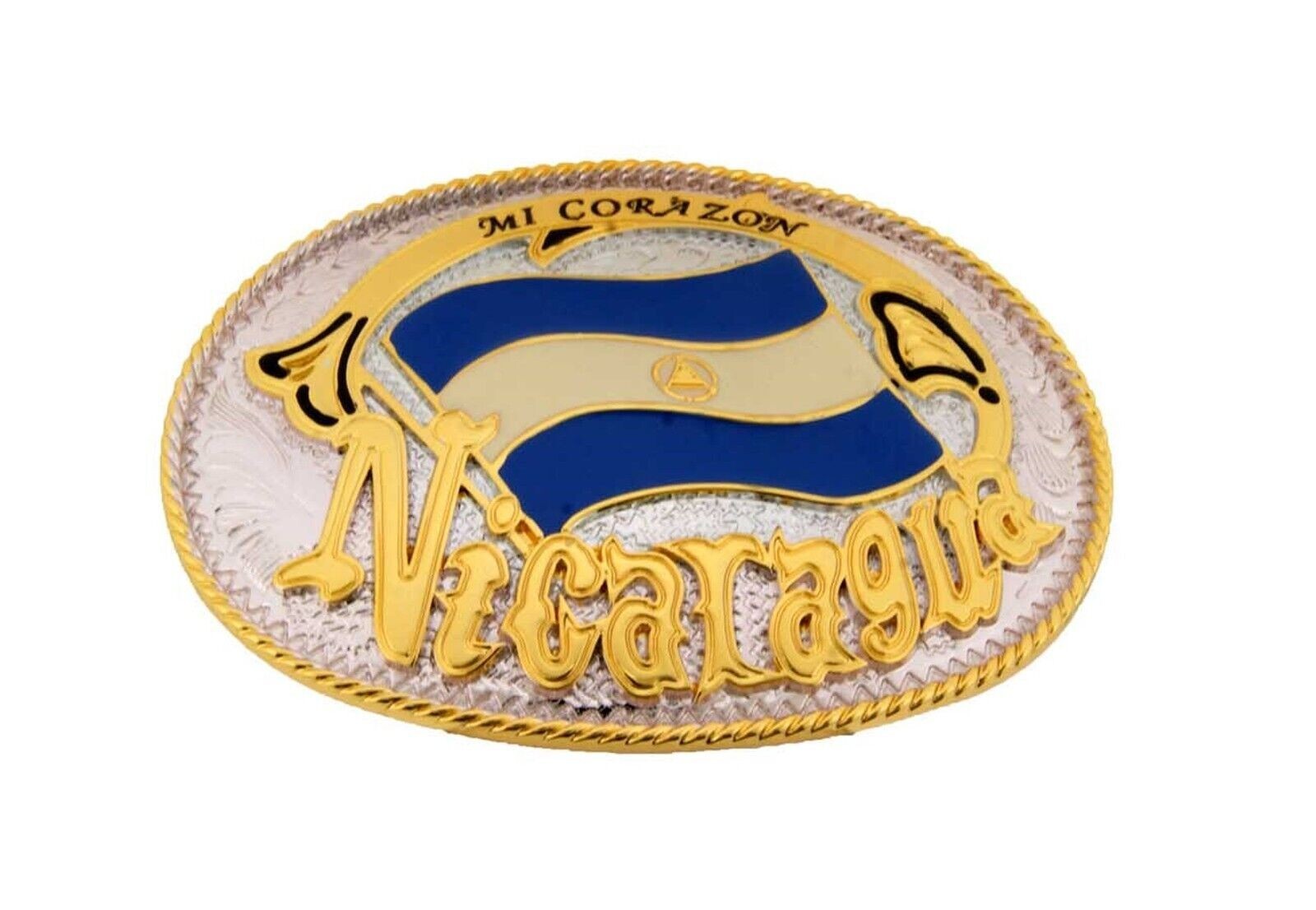 2 PCS Republic Nicaragua Flag Belt Buckles Lot Nicas Nicaraguans Country Western