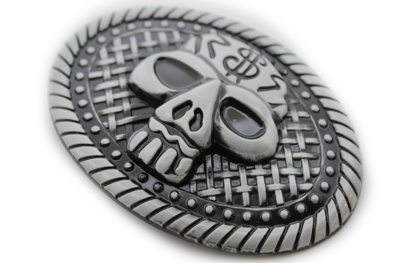 Men / Women Fashion Belt Buckle Silver Metal Skull Skeleton Oval Big Size Gothic