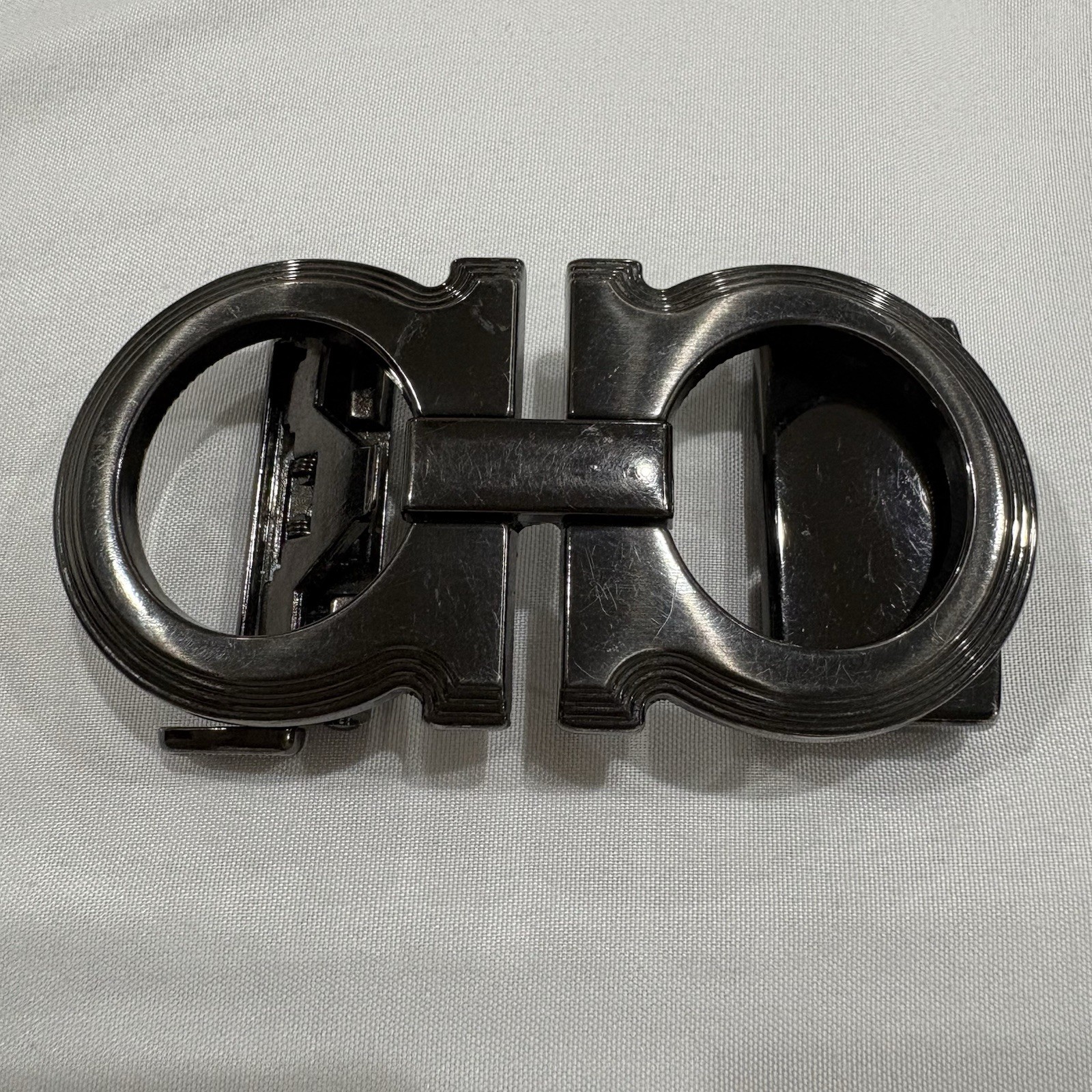 Designer Style Double Ring Belt Buckle Gunmetal Silver Tone Hinged Clamp