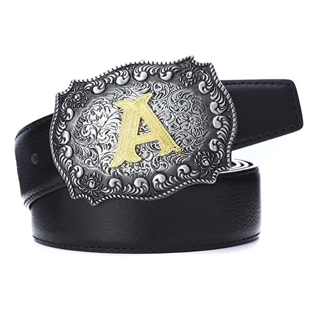 Zinc Alloy Letter Belt Buckle With 26 Letters Western Denim Pattern Belt Buckle