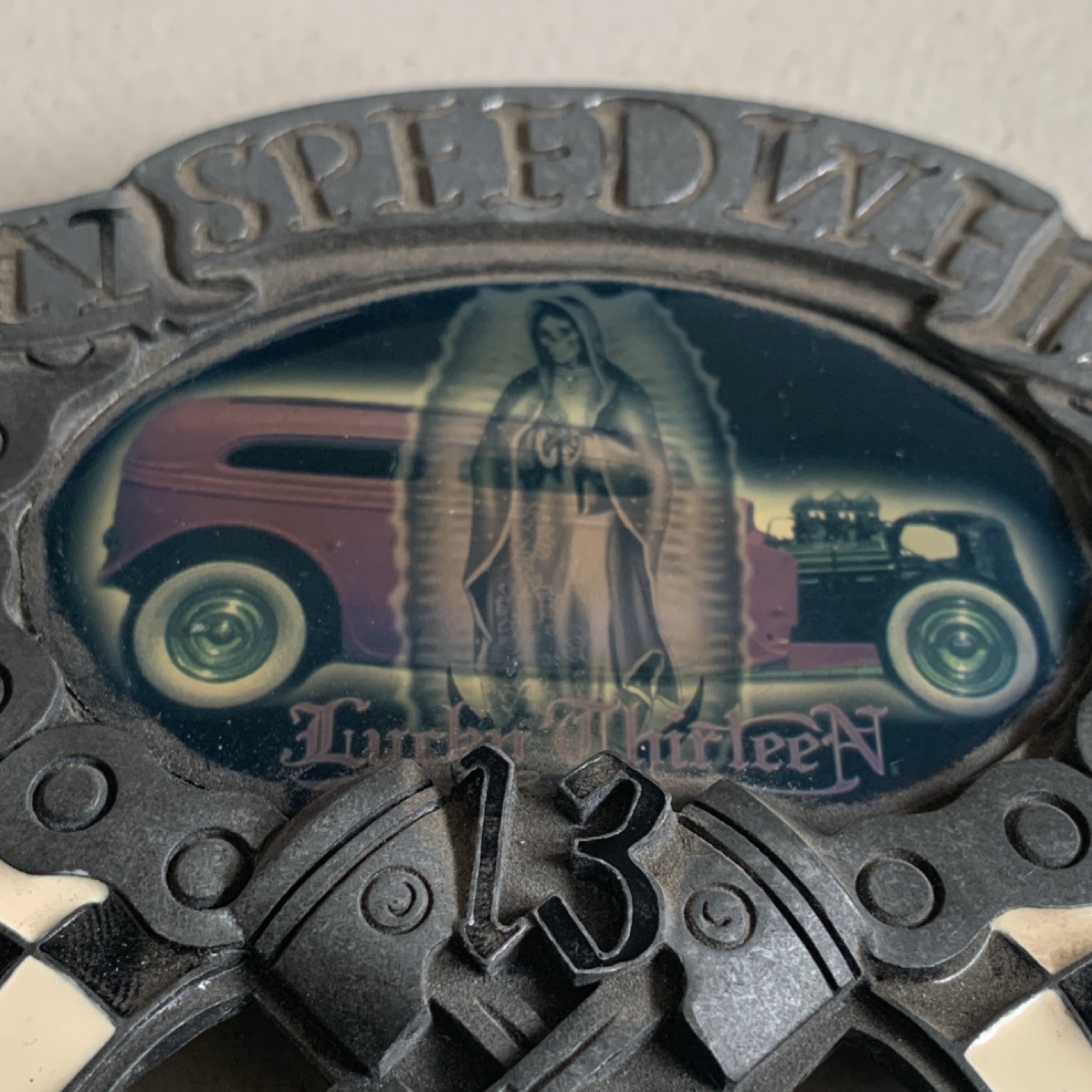 Lucky 13 Apparel In Speed We Trust Vintage Lead Free Hot Rod Biker Belt Buckle