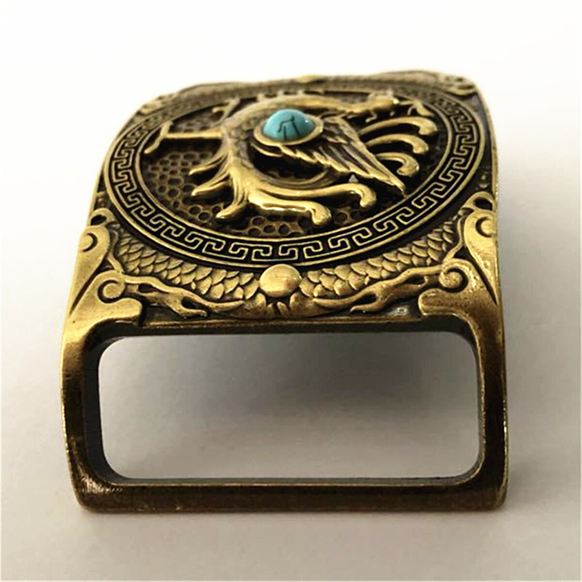 Phoenix Turquoise Western Cowboy Solid Brass Copper Mens Belt Buckle Vintage