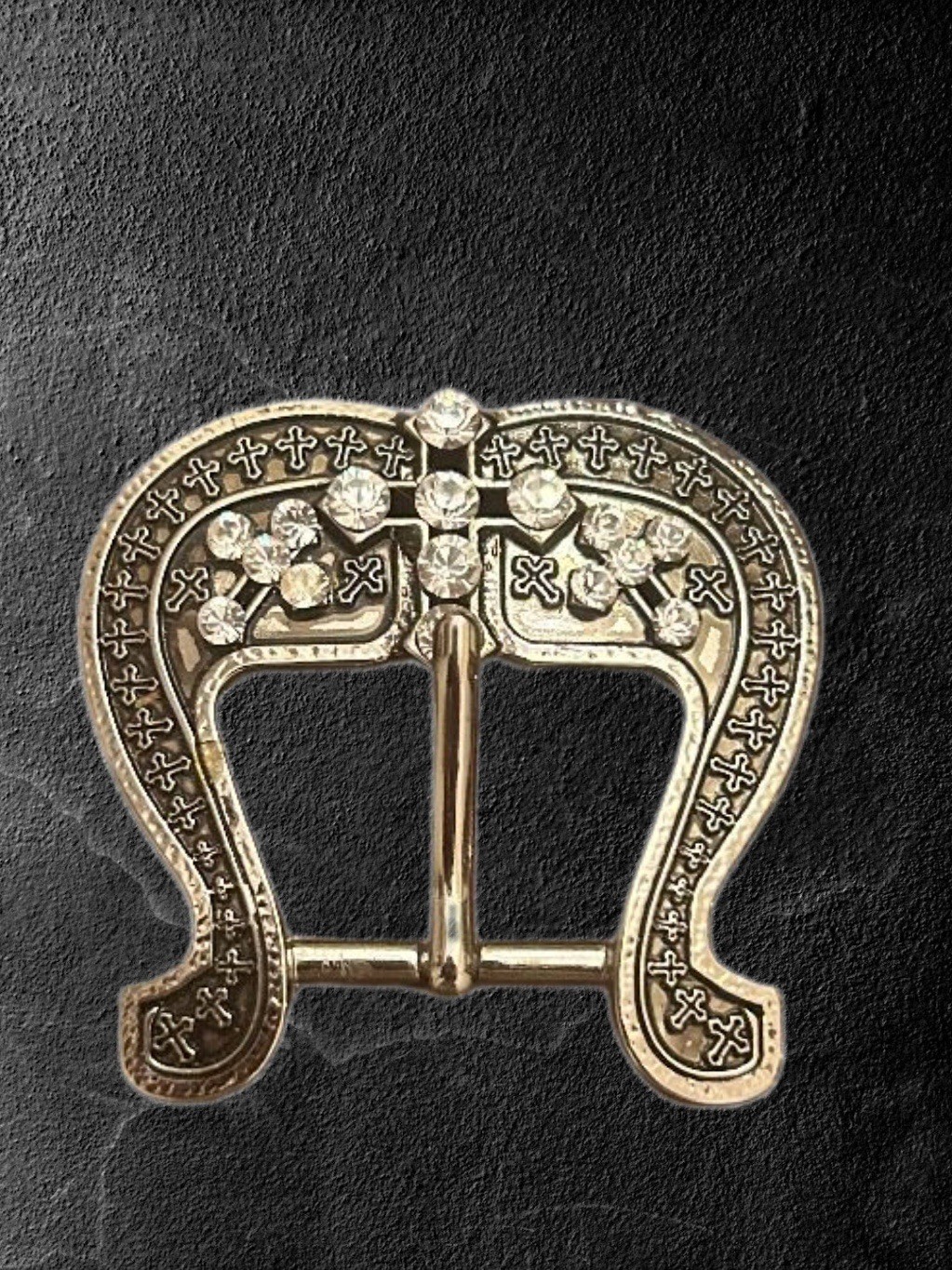 Western 3 Pcs 1” Wide Leather Belt Buckle Set With Cross & Crystals
