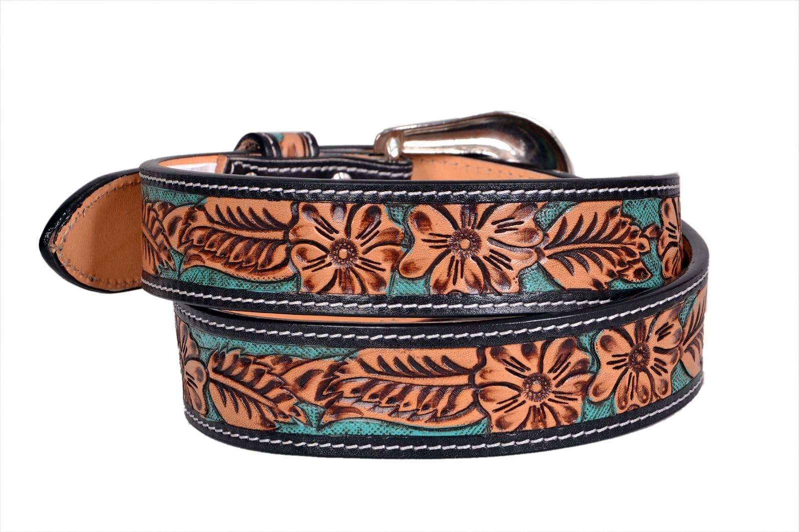 Affilare Western Belt Genuine Leather For Men and Women 28, Teal Tan