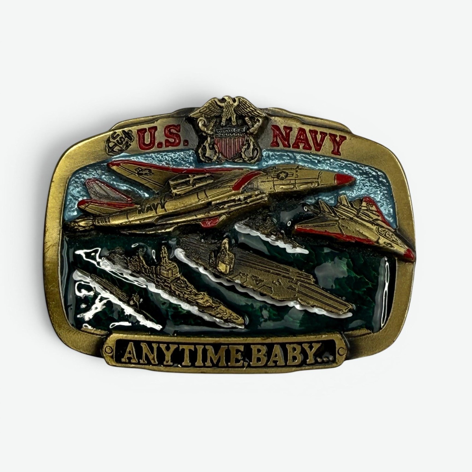 Vintage US Navy Anytime Baby 1983 The Great American Buckle Co Belt Buckle Mens