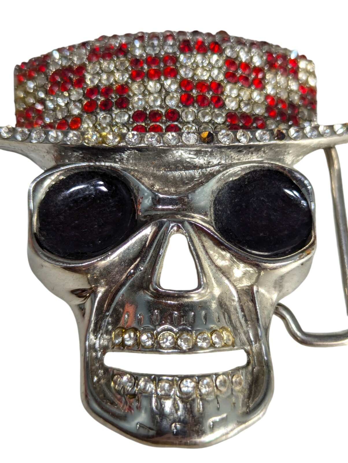 « FL&B » Scull Top Hat Belt Buckle Sliver Red Rhinestone
