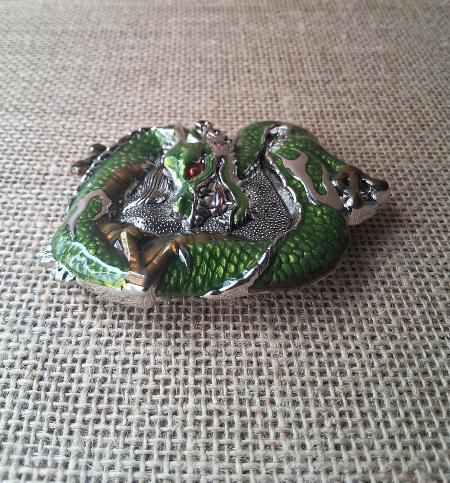 Green Enamel Chinese Dragon Belt Buckle 3D Fantasy Mythical Novelty