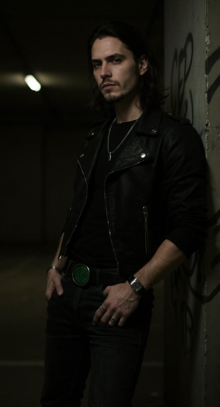 Men Silver Metal Belt Buckle Skulls Green Biker Motorcycle Fashion Round Rocker