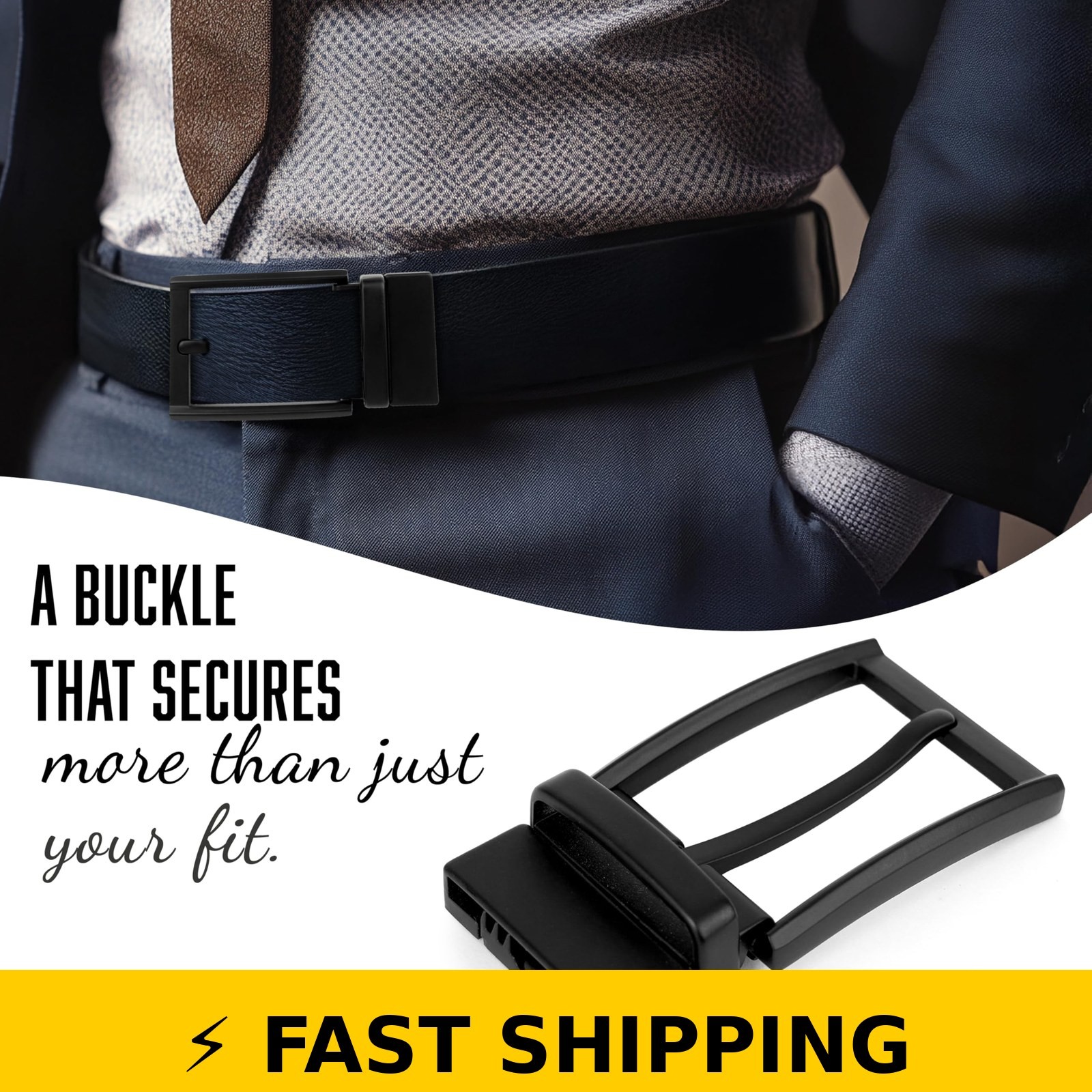 SaiTech IT Men&rsquo;s Reversible Belt Buckle – 1 3/8&Prime; (35mm) Black