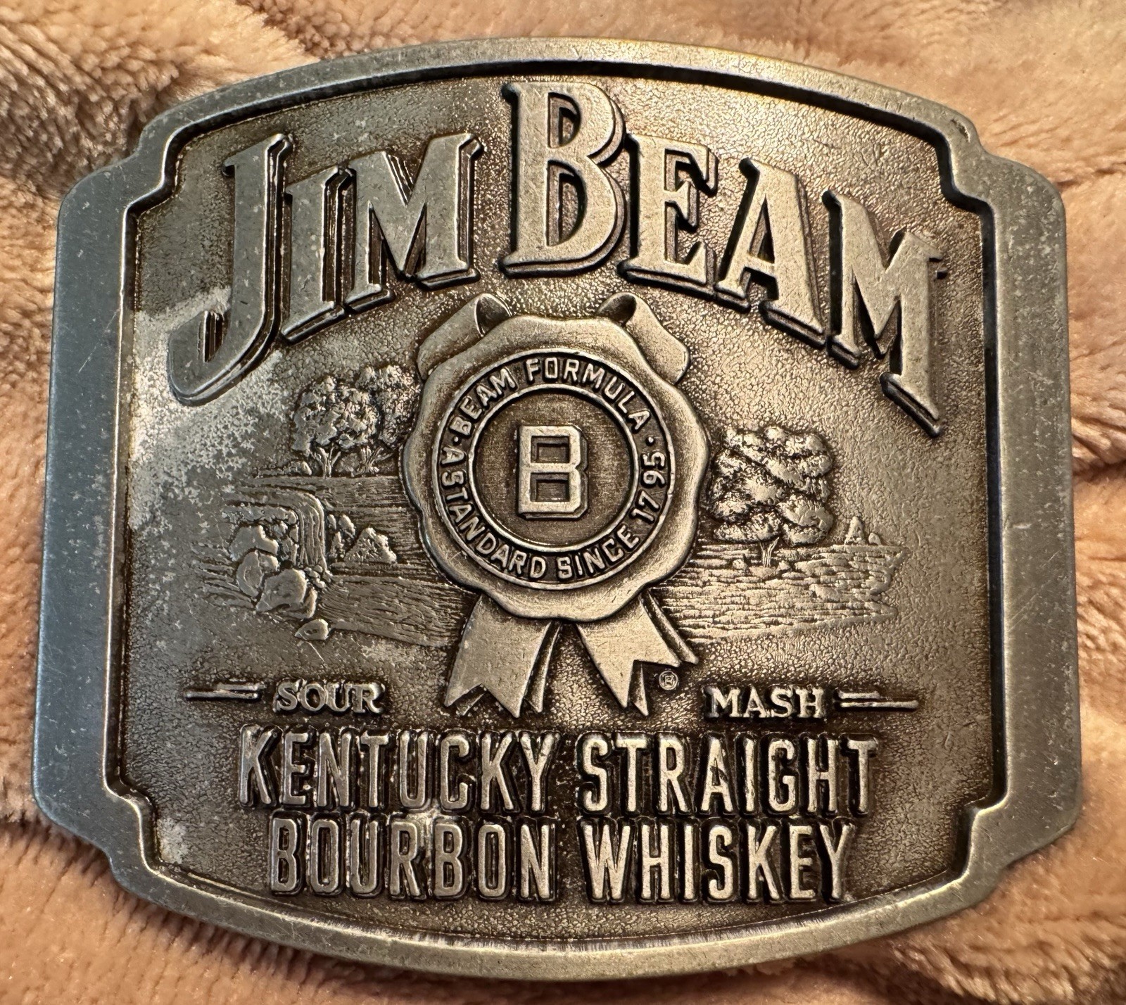 Jim Bean Whiskey Cowboy Rodeo Advertising Belt Buckle Country Western Solid